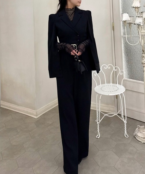 ROYAL PARTY（ロイヤルパーティー）の「【丈が選べる】ベルト付ケープ風オールインワン（つなぎ/オールインワン・レディース・ブラック/オフホワイト/グリーン/ピンク・SHORT/FREE）」の7枚目の写真