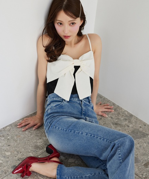 one after another NICE CLAUP(ワンアフターアナザーナイスクラップ)の「リボンキャミソール(キャミソール・レディース・オフホワイト/ブラック/サックスブルー・FREE)」の18枚目の写真