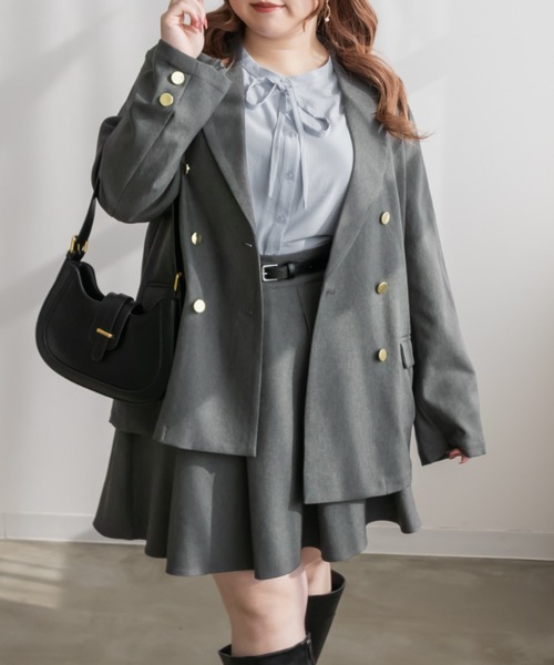 CLETTE(クレット)の「ステルススリットテーラードジャケット(テーラードジャケット・レディース・キャメル/ネイビー/チャコールグレー・LL/3L/4L)」の1枚目の写真