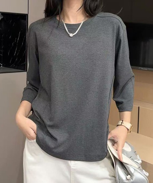 BANICO(バニコ)の「【Banico】ベーシック七分袖プルオーバー (SS)(Tシャツ/カットソー・レディース・ブラック/グレー/レッド/ベージュ/ホワイト・FREE)」の3枚目の写真