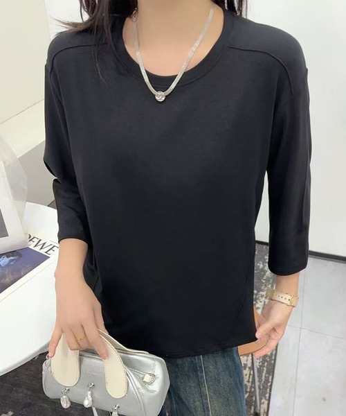 BANICO(バニコ)の「【Banico】ベーシック七分袖プルオーバー (SS)(Tシャツ/カットソー・レディース・ブラック/グレー/レッド/ベージュ/ホワイト・FREE)」の1枚目の写真