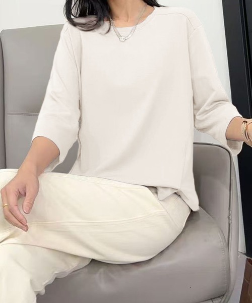 BANICO(バニコ)の「【Banico】ベーシック七分袖プルオーバー (SS)(Tシャツ/カットソー・レディース・ブラック/グレー/レッド/ベージュ/ホワイト・FREE)」の6枚目の写真