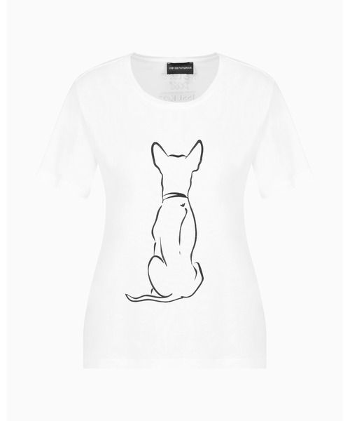 EMPORIO ARMANI（エンポリオアルマーニ）の「【エンポリオ アルマーニ】We Love Dogs #27 Tシャツ ストレッチジャージー（Tシャツ/カットソー・レディース・ホワイト/ブラック・SMALL/X-SMALL/LARGE/MEDIUM）」の5枚目の写真
