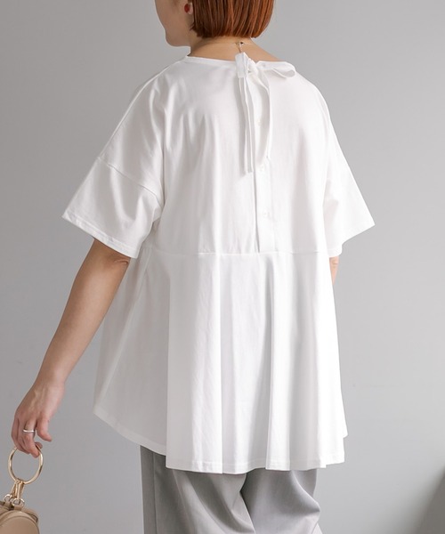 PUAL CE CIN（ピュアルセシン）の「【WEB限定／Du noir】バックリボンペプラムシルケットTシャツ（Tシャツ/カットソー・レディース・ブラック/オフホワイト・FREE）」の2枚目の写真