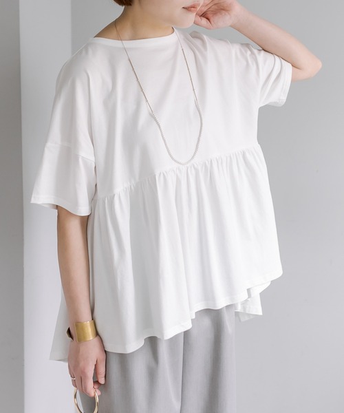 PUAL CE CIN（ピュアルセシン）の「【WEB限定／Du noir】バックリボンペプラムシルケットTシャツ（Tシャツ/カットソー・レディース・ブラック/オフホワイト・FREE）」の3枚目の写真