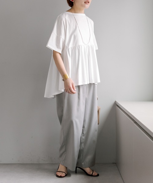 PUAL CE CIN（ピュアルセシン）の「【WEB限定／Du noir】バックリボンペプラムシルケットTシャツ（Tシャツ/カットソー・レディース・ブラック/オフホワイト・FREE）」の7枚目の写真