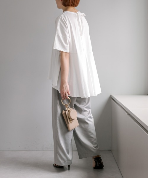 PUAL CE CIN（ピュアルセシン）の「【WEB限定／Du noir】バックリボンペプラムシルケットTシャツ（Tシャツ/カットソー・レディース・ブラック/オフホワイト・FREE）」の8枚目の写真