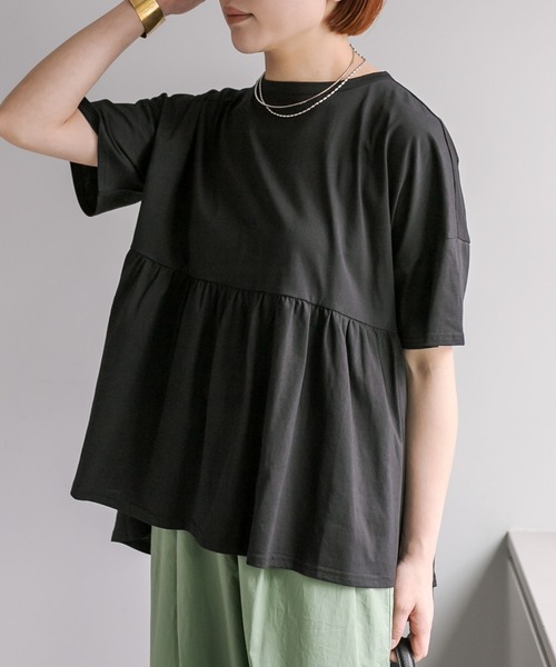 PUAL CE CIN（ピュアルセシン）の「【WEB限定／Du noir】バックリボンペプラムシルケットTシャツ（Tシャツ/カットソー・レディース・ブラック/オフホワイト・FREE）」の9枚目の写真