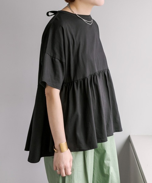 PUAL CE CIN（ピュアルセシン）の「【WEB限定／Du noir】バックリボンペプラムシルケットTシャツ（Tシャツ/カットソー・レディース・ブラック/オフホワイト・FREE）」の10枚目の写真