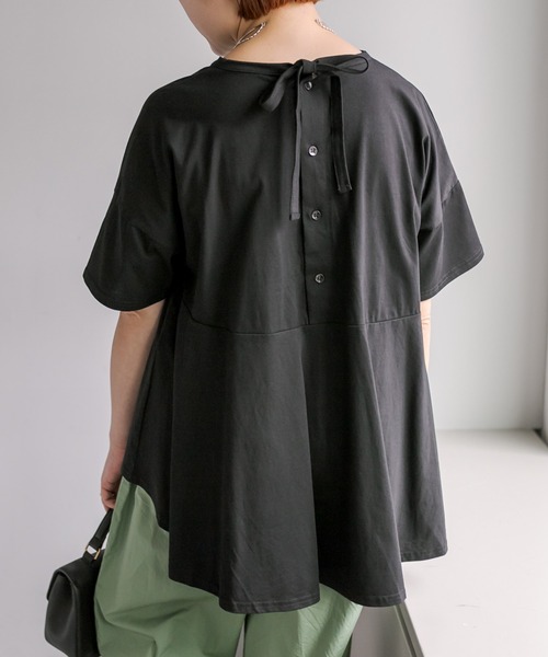 PUAL CE CIN（ピュアルセシン）の「【WEB限定／Du noir】バックリボンペプラムシルケットTシャツ（Tシャツ/カットソー・レディース・ブラック/オフホワイト・FREE）」の11枚目の写真