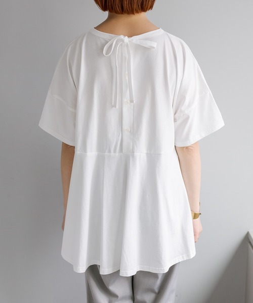 PUAL CE CIN（ピュアルセシン）の「【WEB限定／Du noir】バックリボンペプラムシルケットTシャツ（Tシャツ/カットソー・レディース・ブラック/オフホワイト・FREE）」の18枚目の写真