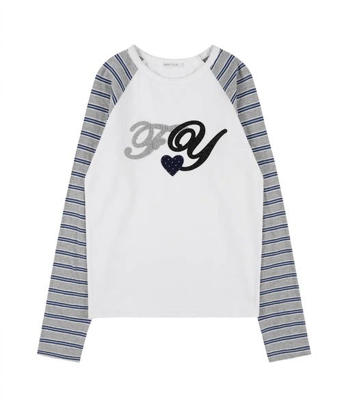 FANCY CLUB（ファンシークラブ）の「A'GEM/9 × .kom 『 FANCY CLUB/ファンシークラブ』 FY PATCH STRIPE REGLAN TEE/FYパッチストライプラグラン長袖Tシャツ（Tシャツ/カットソー・レディース・ホワイト・FREE）」の4枚目の写真