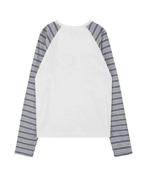 FANCY CLUB（ファンシークラブ）の「A'GEM/9 × .kom 『 FANCY CLUB/ファンシークラブ』 FY PATCH STRIPE REGLAN TEE/FYパッチストライプラグラン長袖Tシャツ（Tシャツ/カットソー・レディース・ホワイト・FREE）」の5枚目の写真