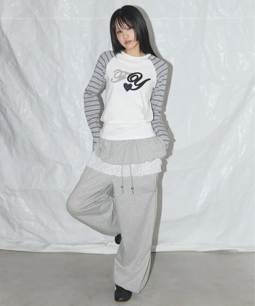 FANCY CLUB（ファンシークラブ）の「A'GEM/9 × .kom 『 FANCY CLUB/ファンシークラブ』 FY PATCH STRIPE REGLAN TEE/FYパッチストライプラグラン長袖Tシャツ（Tシャツ/カットソー・レディース・ホワイト・FREE）」の3枚目の写真
