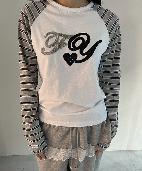 tシャツ A'GEM/9 × .kom 「 FANCY CLUB/ファンシークラブ」 FY PATCH STRIPE REGLAN TEE/FYパッチ FANCY CLUB tシャツ A'GEM/9 × .kom 「 CLUB/ファンシークラブ