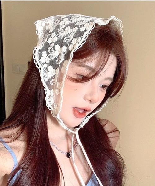 SHEENA(シーナ)の「フラワーレースバブーシュカ(その他ヘアアクセサリー・レディース・ホワイト・FREE)」の6枚目の写真