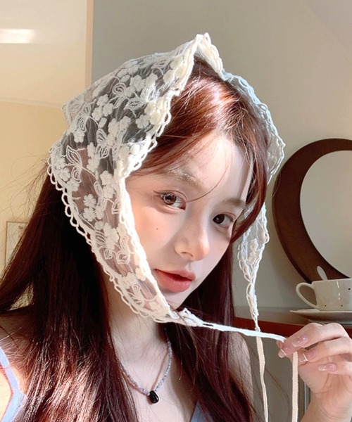 SHEENA(シーナ)の「フラワーレースバブーシュカ(その他ヘアアクセサリー・レディース・ホワイト・FREE)」の7枚目の写真