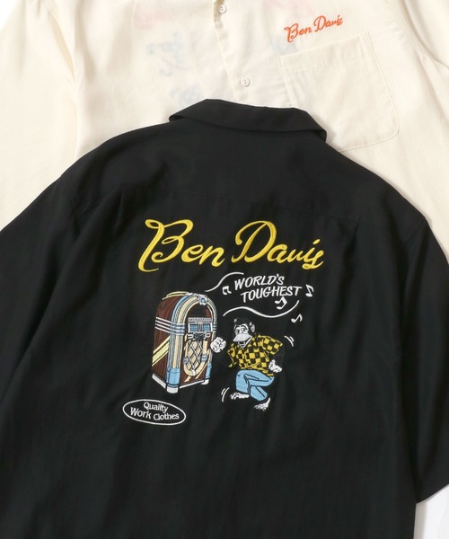 BEN DAVIS(ベンデイビス)の「BEN DAVIS/ベンデイビス JUKEBOX OC SS SHIRT/オーバーサイズ ドレープ バック刺繍 オープンカラー 半袖シャツ/レディース メンズ(シャツ/ブラウス・メンズ・ブルー/アイボリー/ブラック・XL/M/L)」の3枚目の写真