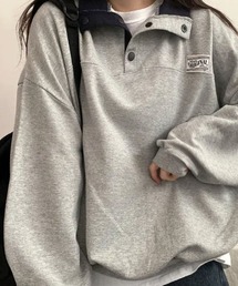 スタンドカラー Tシャツ ハーフスナップ オーバーサイズ