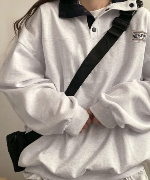 VIVID LADY(ビビッドレディー)の「スタンドカラー Tシャツ ハーフスナップ オーバーサイズ(Tシャツ/カットソー・レディース・クリーム/グレー/ホワイト系その他/ネイビー・FREE)」の22枚目の写真