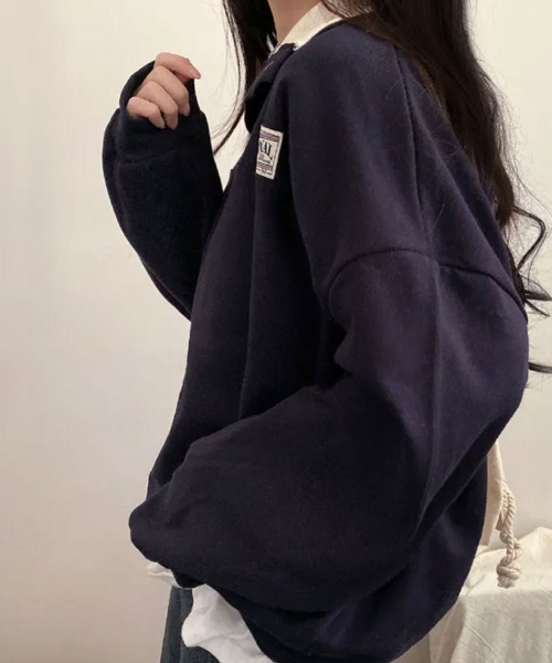 VIVID LADY(ビビッドレディー)の「スタンドカラー Tシャツ ハーフスナップ オーバーサイズ(Tシャツ/カットソー・レディース・クリーム/グレー/ホワイト系その他/ネイビー・FREE)」の19枚目の写真