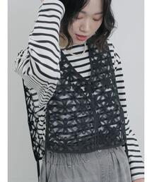 Samansa Mos2 blue | シアーレースベスト(シャツ/ブラウス)