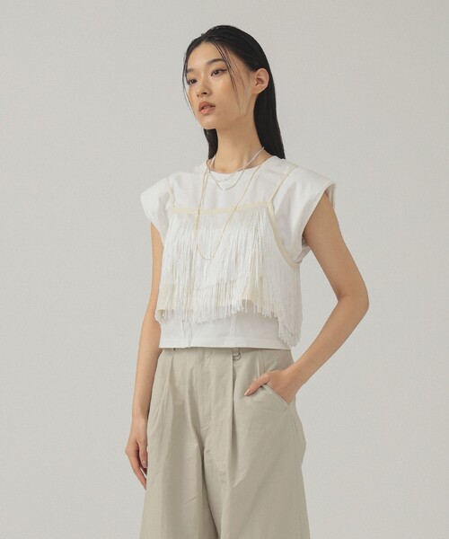 Ray BEAMS（レイビームス）の「フリンジ ティアード キャミソール（キャミソール・レディース・ホワイト系その他6/ブラック・ONE SIZE）」の6枚目の写真