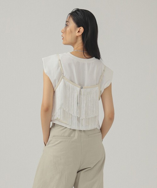 Ray BEAMS（レイビームス）の「フリンジ ティアード キャミソール（キャミソール・レディース・ホワイト系その他6/ブラック・ONE SIZE）」の7枚目の写真