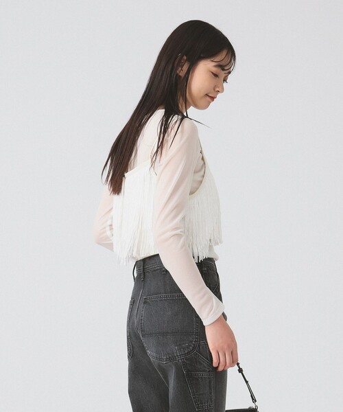 Ray BEAMS（レイビームス）の「フリンジ ティアード キャミソール（キャミソール・レディース・ホワイト系その他6/ブラック・ONE SIZE）」の11枚目の写真