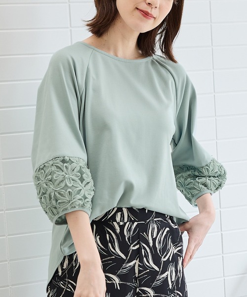 7分袖レース使いトップス（Tシャツ/カットソー）｜Honeys