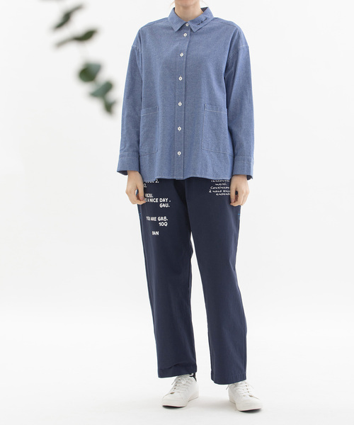 nop de nod(ノップドゥノッド)の「ロゴプリントチノパンツ(チノパンツ・レディース・ネイビー/カーキ/ベージュ・M)」の19枚目の写真