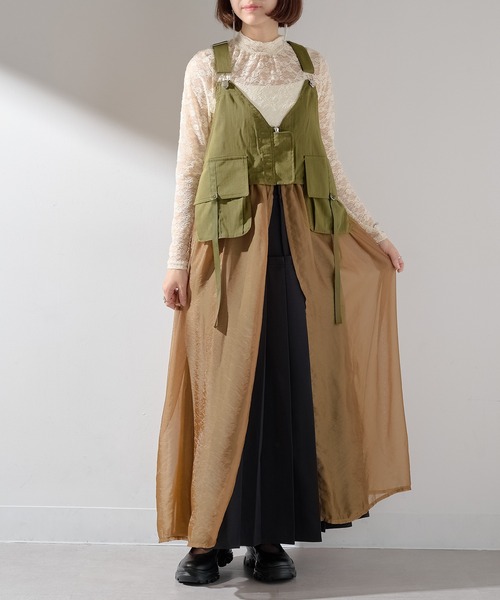 MAISON BREEZE reveur（メゾンブリーズレヴール）の「【MAISON BREEZE reveur】タクティカルベストオーガンジーワンピース trc（ワンピース・レディース・グレイッシュベージュ/カーキ/ブラック・FREE）」の3枚目の写真