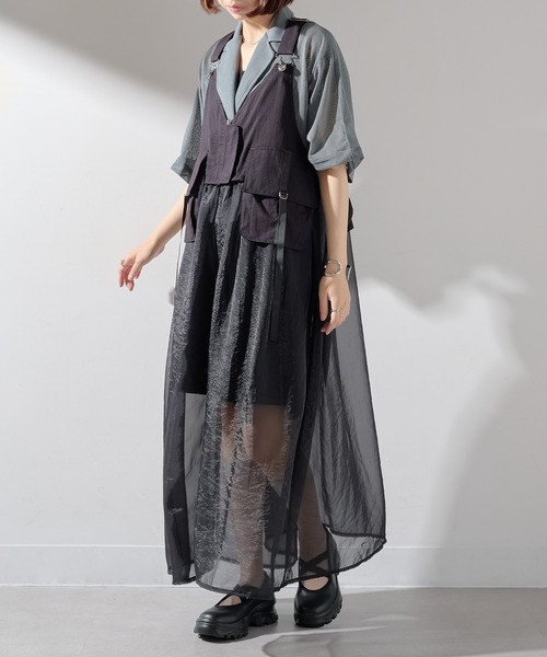 MAISON BREEZE reveur（メゾンブリーズレヴール）の「【MAISON BREEZE reveur】タクティカルベストオーガンジーワンピース trc（ワンピース・レディース・グレイッシュベージュ/カーキ/ブラック・FREE）」の14枚目の写真