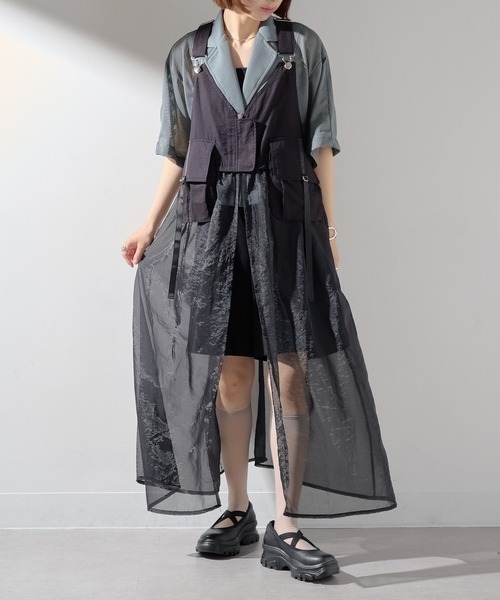 MAISON BREEZE reveur（メゾンブリーズレヴール）の「【MAISON BREEZE reveur】タクティカルベストオーガンジーワンピース trc（ワンピース・レディース・グレイッシュベージュ/カーキ/ブラック・FREE）」の15枚目の写真