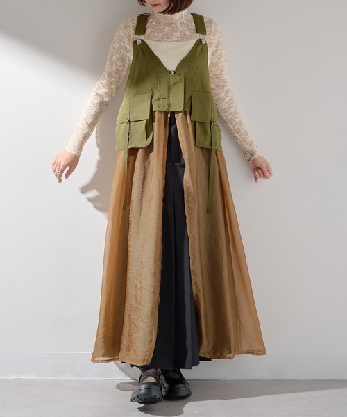 MAISON BREEZE reveur（メゾンブリーズレヴール）の「【MAISON BREEZE reveur】タクティカルベストオーガンジーワンピース trc（ワンピース・レディース・グレイッシュベージュ/カーキ/ブラック・FREE）」の19枚目の写真