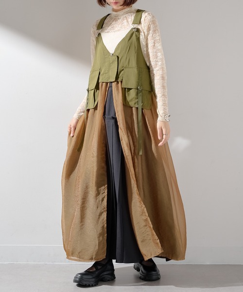 MAISON BREEZE reveur（メゾンブリーズレヴール）の「【MAISON BREEZE reveur】タクティカルベストオーガンジーワンピース trc（ワンピース・レディース・グレイッシュベージュ/カーキ/ブラック・FREE）」の21枚目の写真