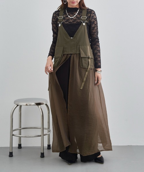 MAISON BREEZE reveur（メゾンブリーズレヴール）の「【MAISON BREEZE reveur】タクティカルベストオーガンジーワンピース trc（ワンピース・レディース・グレイッシュベージュ/カーキ/ブラック・FREE）」の10枚目の写真