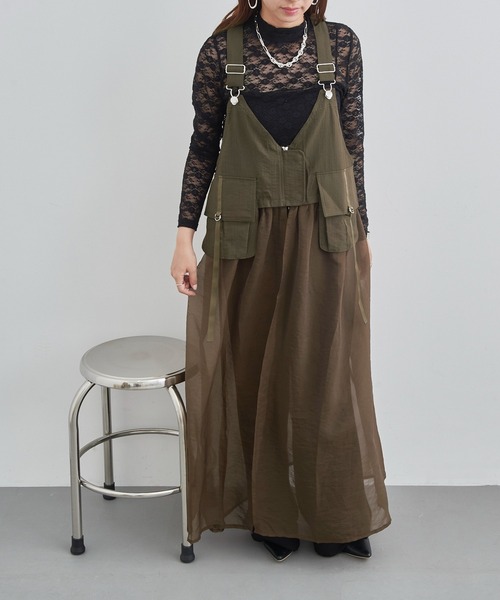 MAISON BREEZE reveur（メゾンブリーズレヴール）の「【MAISON BREEZE reveur】タクティカルベストオーガンジーワンピース trc（ワンピース・レディース・グレイッシュベージュ/カーキ/ブラック・FREE）」の9枚目の写真