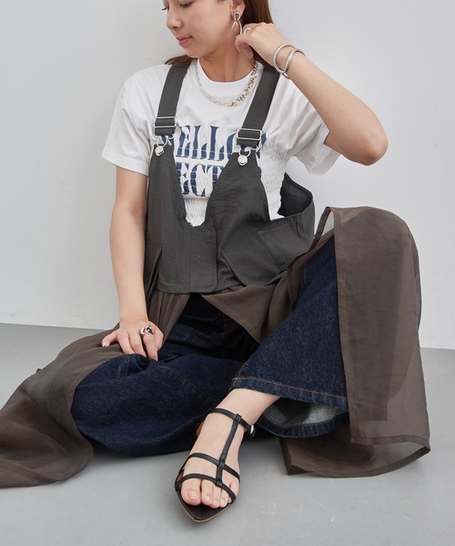 MAISON BREEZE reveur（メゾンブリーズレヴール）の「【MAISON BREEZE reveur】タクティカルベストオーガンジーワンピース trc（ワンピース・レディース・グレイッシュベージュ/カーキ/ブラック・FREE）」の7枚目の写真