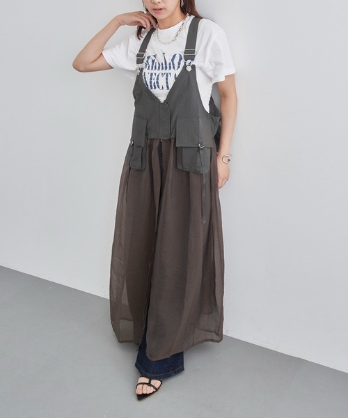 MAISON BREEZE reveur（メゾンブリーズレヴール）の「【MAISON BREEZE reveur】タクティカルベストオーガンジーワンピース trc（ワンピース・レディース・グレイッシュベージュ/カーキ/ブラック・FREE）」の4枚目の写真