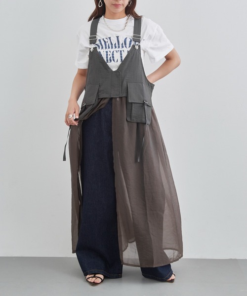 MAISON BREEZE reveur（メゾンブリーズレヴール）の「【MAISON BREEZE reveur】タクティカルベストオーガンジーワンピース trc（ワンピース・レディース・グレイッシュベージュ/カーキ/ブラック・FREE）」の5枚目の写真