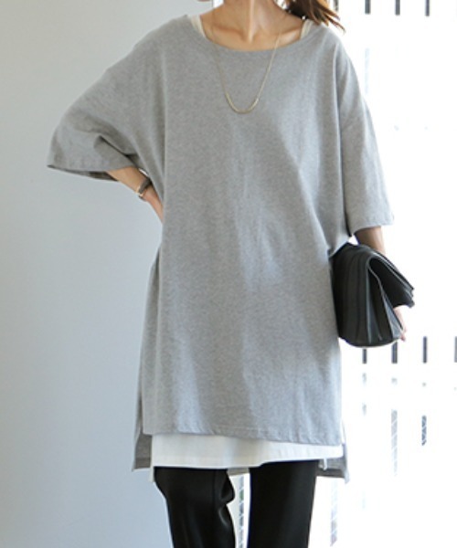 HUG.U(ハグユー)の「まる隠し。 メガTシャツ(Tシャツ/カットソー・レディース・テラコッタ/ロイヤルブルー/モカ/オートミール/モスグリーン/サックスブルー/グレー/ブラウン/ブラック/ホワイト・FREE)」の16枚目の写真