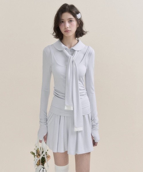 SunsetPark(サンセットパーク)の「ミニプリーツスカート SP25s021【SunsetPark】(スカート・レディース・ライトブルー/ホワイト・L/M/S)」の3枚目の写真