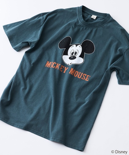 Disney(ディズニー)の「【Disney /ディズニー】 MICKEY MOUSE ミッキーマウスパウダーブリーチ加工 ビッグシルエットTシャツ ドロップショルダー オーバーサイズ ヴィンテージ加工(Tシャツ/カットソー・メンズ・ダークグリーン/ブラック・MEDIUM/X-LARGE/LARGE)」の1枚目の写真