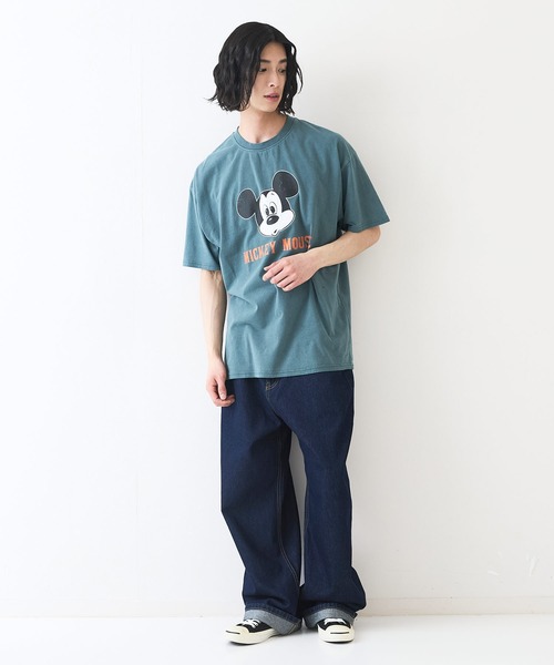 Disney(ディズニー)の「【Disney /ディズニー】 MICKEY MOUSE ミッキーマウスパウダーブリーチ加工 ビッグシルエットTシャツ ドロップショルダー オーバーサイズ ヴィンテージ加工(Tシャツ/カットソー・メンズ・ダークグリーン/ブラック・MEDIUM/X-LARGE/LARGE)」の10枚目の写真