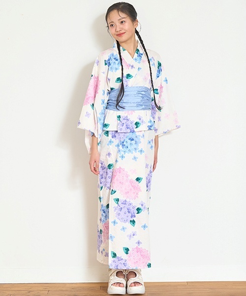 【匿名配送】ヴィンテージ 注染 浴衣 綿 花柄 SALE] ヴィンテージフラワー柄 ベージュ生地 大人の3点セット