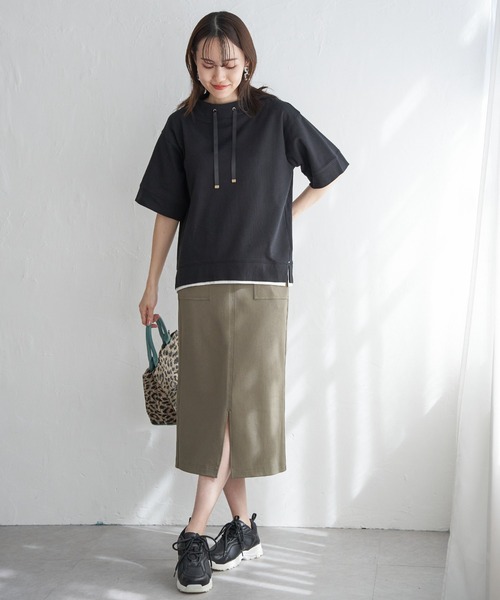 ikka（イッカ）の「【親子コーデ】コットンUSAミニワッフルスピンドル（Tシャツ/カットソー・レディース・ピンク/オフホワイト/ライトグレー/ブラック/グリーン・M/L/S）」の10枚目の写真