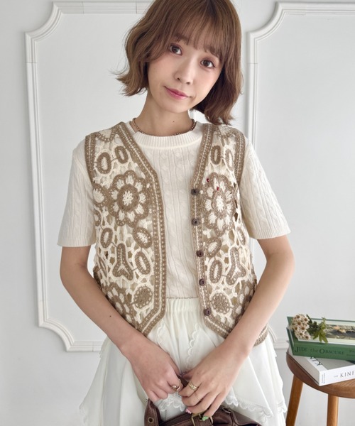 試着のみ♡miele grande スカラップベスト 2way ベージュ セール】2WAYリネンタッチAラインベスト（ベスト）｜select MOCA