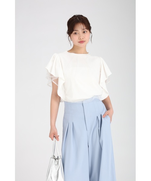 fifth(フィフス)の「チュールフリルTシャツ(Tシャツ/カットソー・レディース・オフホワイト/ブラック/ライトブルー・M)」の2枚目の写真