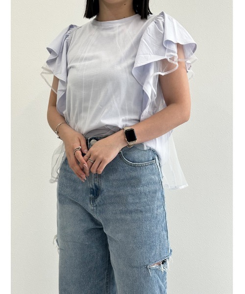 fifth(フィフス)の「チュールフリルTシャツ(Tシャツ/カットソー・レディース・オフホワイト/ブラック/ライトブルー・M)」の19枚目の写真
